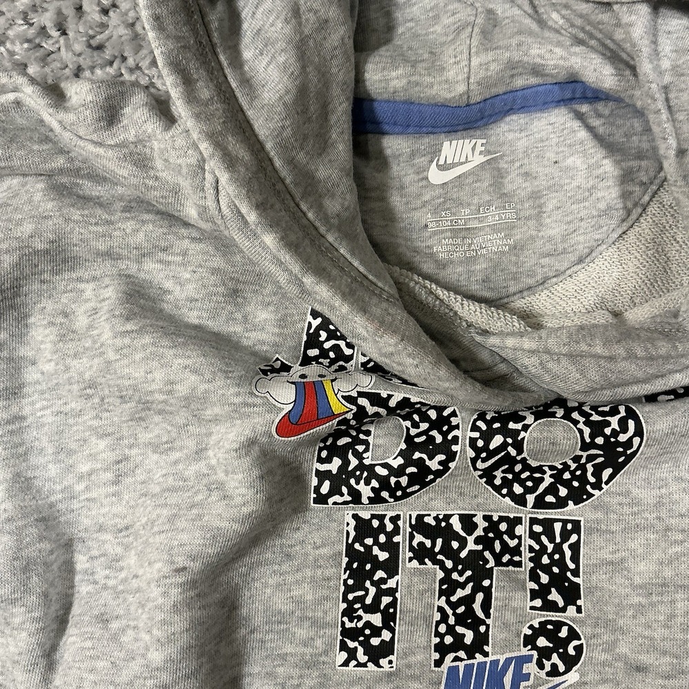 Nike Girls XS Gray Hoodie "Just Do It" Graphic Pullover Sweatshirt - Picture 9 of 16